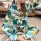 ins Lapel Pajamas Women Cardigan Sleeve Length Pants Korean Loungewear Two-Piece Sets Sleepwear