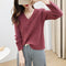 V-Neck Long Sleeved WomenLoose Stretchable Slim-Look Tops Sweater