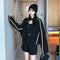 IMG 103 of Black Reflective Short Sexy Sweatshirt Women Batwing Sleeve Long Sleeved Tops Jacket ins Outerwear