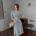 Img 4 - Splitted See Through  French Vintage Orange Flare Sleeves Floral Dress Drss
