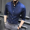 Img 11 - Striped Shirt Men Three-Quarter Length Sleeves Short Sleeve Korean Handsome Trendy Slim Look Summer Casual Men Shirt