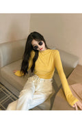 IMG 121 of Korean Office Slim Look Solid Colored Under Stand Collar Sweater Women Outerwear