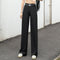 Img 2 - Ice Silk Wide Leg Pants Women Summer Korean Drape Loose High Waist Elastic Thin Straight Jeans Long Casual