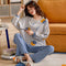 Img 9 - Pajamas Women Cotton Long Sleeved Korean Two-Piece Sets Loose Plus Size Outdoor Loungewear