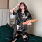 Img 3 - Pajamas Women Summer Silk Sets Short Sleeve Long Pants Black Bear Adorable Cartoon Korean Home