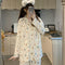 insPajamas Women Korean Sweet Look Adorable Popular Long Sleeved Cardigan Teens Casual Pants Loungewear Sets Sleepwear