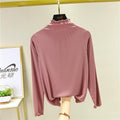 All-Matching Ruffle Half-Height Collar Long Sleeved T-Shirt Women Solid Colored Matching Tops Outerwear
