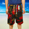 Men Beach Pants Mid-Length Sporty Casual Cotton Blend Printed Cultural Style Green Home Beachwear