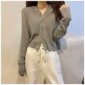 IMG 119 of Hooded Knitted Cardigan Women Korean Slim Look Zipper Short Long Sleeved Tops Outerwear