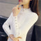 Korean Slim Look Lace Spliced Half-Height Collar Knitted Matching Button Accessories All-Matching Sweater Women Outerwear