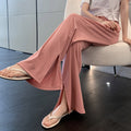 Img 3 - Summer Thin Women Ice Silk Long Pants Korean High Waist Loose Slim Look Splitted Straight Wide Leg Casual