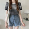 IMG 115 of Summer Korean Color-Matching Striped Short Sleeve Round-Neck Sweater Tops Women Outerwear