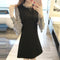 Img 2 - Korean Plus Size Trendy Striped Spliced Lotus Sleeve Elegant Mid-Length False Two-Piece Dress