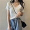 IMG 104 of Summer Korean White V-Neck Short Sleeve T-Shirt Women Slim Look Under Silk Sweater Tops T-Shirt