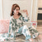 Pyjamas Summer Women Cotton Thin Pajamas Sleeve Length Pants Strap Three-Piece Loungewear Sleepwear