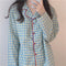 IMG 112 of Japanese Chequered Pajamas Women Sleeve Length Pants Two-Piece Sets Loungewear Cozy Casual Sleepwear