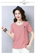 Img 8 - Blouse Summer Art Casual Cotton Blend T-Shirt Plus Size Slim Look Short Sleeve Chequered Tops Blouse