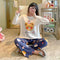 Pajamas Women Sleeve Length Pants Korean Cartoon Loose Plus Size Adorable Two-Piece Sets Loungewear Sleepwear