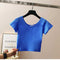 IMG 114 of Solid Colored Bare Belly Short Sleeve Women Summer T-Shirt Bare-Belly Fitting High Waist Tops Half Sleeved Undershirt T-Shirt
