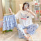 Pajamas Women Summer Three-Piece Short Sleeve Shorts Long Pants Student Korean Adorable Cartoon Plus Size Loungewear Sleepwear