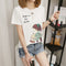 Women Summer Short Sleeve T-Shirt Korean Cartoon Round-Neck Printed Matching Tops T-Shirt