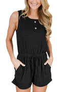 IMG 117 of Women Europe Trendy Round-Neck Sleeveless Casual Button Strap One-Piece Shorts