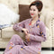 Pajamas Women Cotton Long Sleeved Korean Mom Cardigan Lapel Loungewear Sets Sleepwear