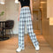 Img 7 - Chequered Printed Wide Leg Pants Women Summer Plus Size High Waist Straight Loose Drape Floor Length Long