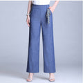 IMG 108 of Denim Pants Ice Silk Drape Wide Leg Women High Waist Loose Plus Size Straight Casual Pants