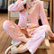 Popular Streaming Pajamas Women Lapel Cotton Long Sleeved Trendy Western Cardigan Loungewear Sets Sleepwear