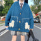 IMG 105 of College Cartoon V-Neck Sweater Women Loose Knitted Cardigan Matching White Shirt Two-Piece Sets Outerwear
