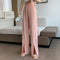 Img 4 - Suits Women Pants High Waist Drape Loose Straight Splitted Summer Casual Floor Length Suit Wide Leg Long