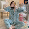 Korea Korean INS Chequered Pajamas Women Sleeve Length Pants Cardigan Adorable Cartoon Sets Loungewear Sleepwear