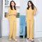 Seamless Women Short Sleeve Sets Pajamas Outdoor Loungewear Solid Colored Trendy Loose Wide Leg Pants Sleepwear