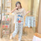 Southeast Asia Pajamas Women Summer Short Sleeve Long Pants Thin Three-Piece Loose Plus Size Adorable Cartoon Loungewear Sleepwear