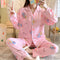 Popular Streaming Pajamas Women Lapel Cotton Long Sleeved Trendy Western Cardigan Loungewear Sets Sleepwear