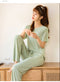 IMG 115 of S Streaming Recommended Short Sleeve Long Pants Pajamas Loungewear Sets Women Loose Silk Wide Leg Sleepwear