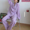 INSKorean Teens Long Sleeved Chequered Loungewear Two-Piece Sets Cotton Adorable Casual Pajamas Outdoor Sleepwear