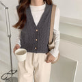 Knitted Tank Top Women Korean Solid Colored Loose Sweater Cardigan Sleeveless Vest V-Neck Outerwear