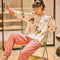 Women Cotton Pajamas Round-Neck Long Sleeved Smooth Trendy Home Loungewear Korean Sleepwear