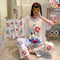 Img 3 - Pajamas Women Summer Three-Piece Short Sleeve Shorts Long Pants Student Korean Adorable Cartoon Plus Size Loungewear