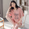 Img 2 - Cotton Pajamas Women Summer Short Sleeve Cropped Pants Two-Piece Sets Outdoor V-Neck Plus Size Loungewear