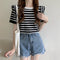 IMG 114 of Summer Korean Color-Matching Striped Short Sleeve Round-Neck Sweater Tops Women Outerwear