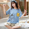 Summer Women Short Sleeve Cropped Pants Pajamas Sets Knitted Cotton Thin Loungewear Sleepwear