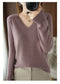 IMG 144 of Women Pullover Slim Look Solid Colored Long Sleeved V-Neck Undershirt Sweater Outerwear