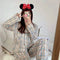 Korea Korean INS Chequered Pajamas Women Sleeve Length Pants Cardigan Adorable Cartoon Sets Loungewear Sleepwear