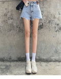 IMG 116 of Popular Denim Shorts Women Summer Korean High Waist Loose Slim Look A-Line Sexy Wide Leg Hot Pants Shorts