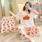 Pajamas Women Summer Three-Piece Short Sleeve Shorts Long Pants Student Korean Adorable Cartoon Plus Size Loungewear Sleepwear