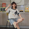 Img 4 - Summer Cotton Pajamas Women Short Sleeve Shorts Thin Outdoor Loungewear Sets