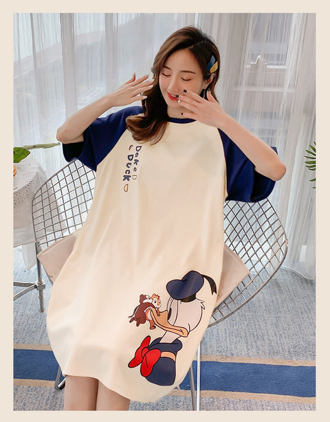 IMG 112 of Southeast Asia Pajamas Women Summer Short Sleeve Pyjamas Mid-Length Korean Loose Cartoon Adorable Loungewear Thin Sleepwear